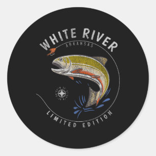 Pegatina Redonda Río Blanco Arkansas Trucha Pesca con Mosca Souveni