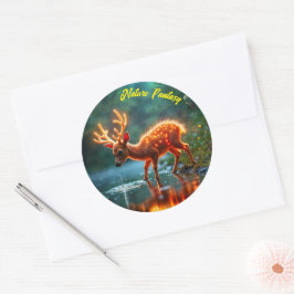 Pegatina Redonda Río de bebidas mágicas de ciervos resplandecientes