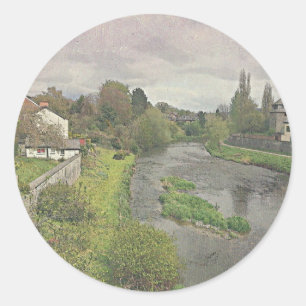 Pegatina Redonda Río Hafren en Newtown, Powys