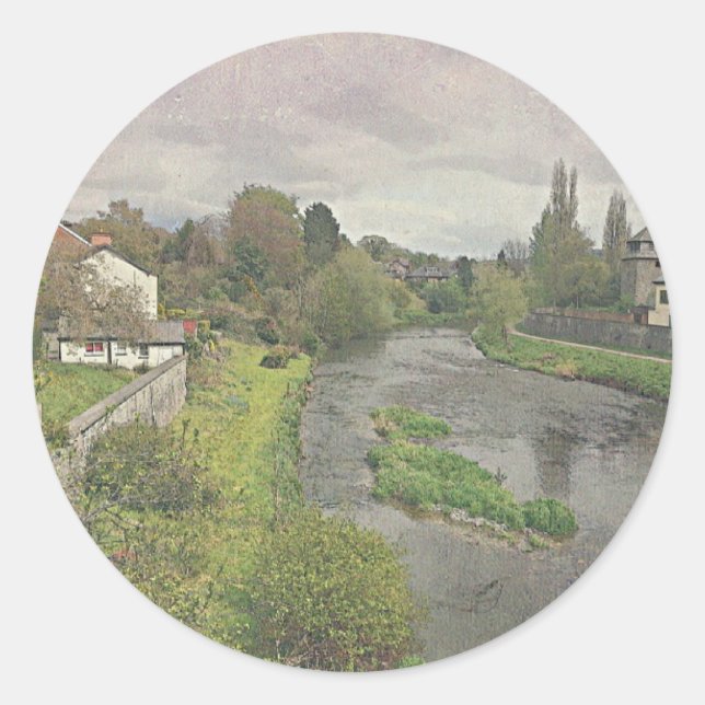 Pegatina Redonda Río Hafren en Newtown, Powys (Anverso)