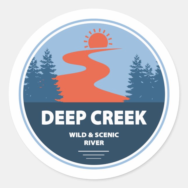 Pegatina Redonda Río Idaho, Deep Creek Wild And Scenic River (Anverso)