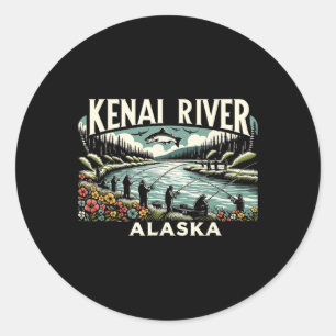 Pegatina Redonda Río Kenai Alaska Ak Pesca de Salmón Amantes de la 