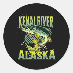 Pegatina Redonda Río Kenai Alaska Vacaciones de Pesca Amante de la