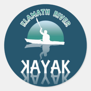 Pegatina Redonda Río Klamath California - Kayak