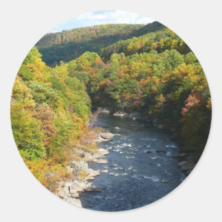 Pegatina Redonda Río Ohiopyle en otoño en Pensilvania