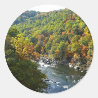 Pegatina Redonda Río Ohiopyle en otoño II en Pensilvania