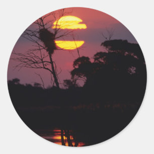 Pegatina Redonda Río Sabi al atardecer, Parque Nacional Kruger