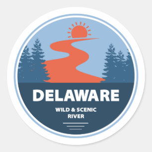 Pegatina Redonda Río Salvaje Y Escenario De Delaware