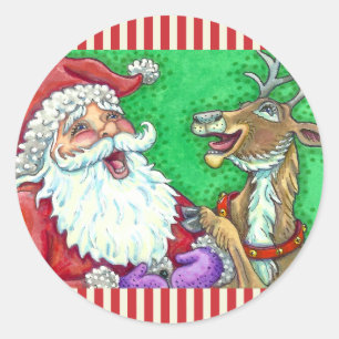 Pegatina Redonda RÍO SANTA Y REINDEER KNOCK CHISTES Graciosos