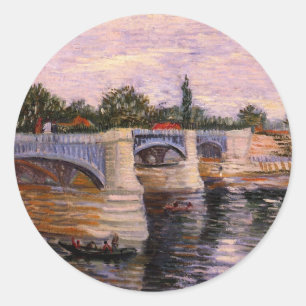 Pegatina Redonda Río Van Gogh Seine con Pont del Grande Jette