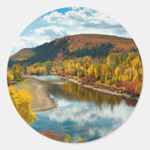 Pegatina Redonda Río Yampa en otoño