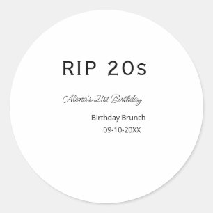 Pegatina Redonda RIP 2002 cumpleaños 21 simple fecha mínima de brun