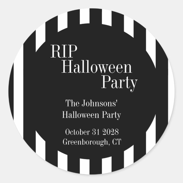 Pegatina Redonda RIP Halloween Black and White Stripe Party (Anverso)