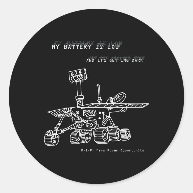 Pegatina Redonda Rip Mars Oportunity Rover Exploration Hand-Drawn (Anverso)