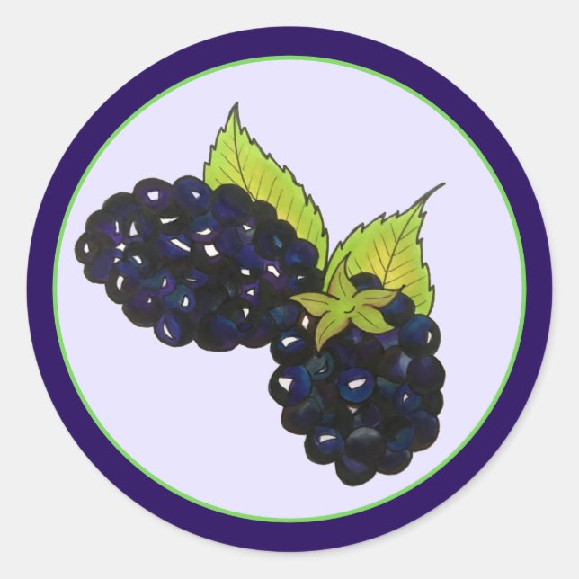 Pegatina Redonda Ripe Summer Blackberries Blackberry Berry Berries (Anverso)