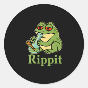 Pegatina Redonda Rippit Stoner Frog Fumando Stoner