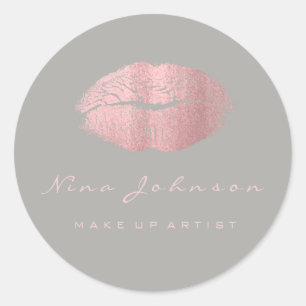 Pegatina Redonda Risas de besos maquillaje Belleza Rosa Gris Lipsti