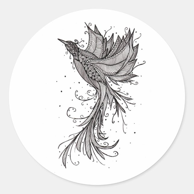 Pegatina Redonda Rising Phoenix Lineart (Anverso)