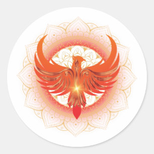 Pegatina Redonda Rising Phoenix Mandala