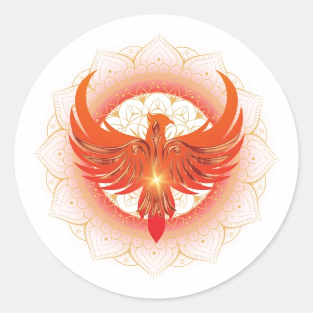 Pegatina Redonda Rising Phoenix Mandala (Anverso)