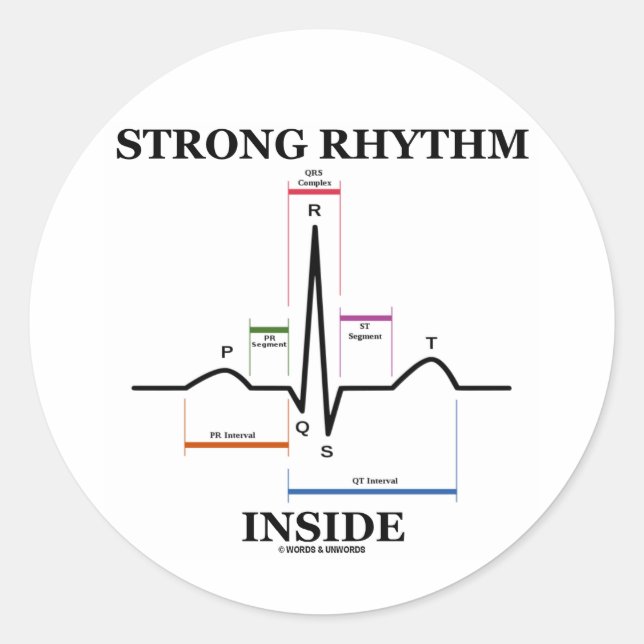 Pegatina Redonda Ritmo fuerte interno (latido cardíaco ECG/EKG) (Anverso)