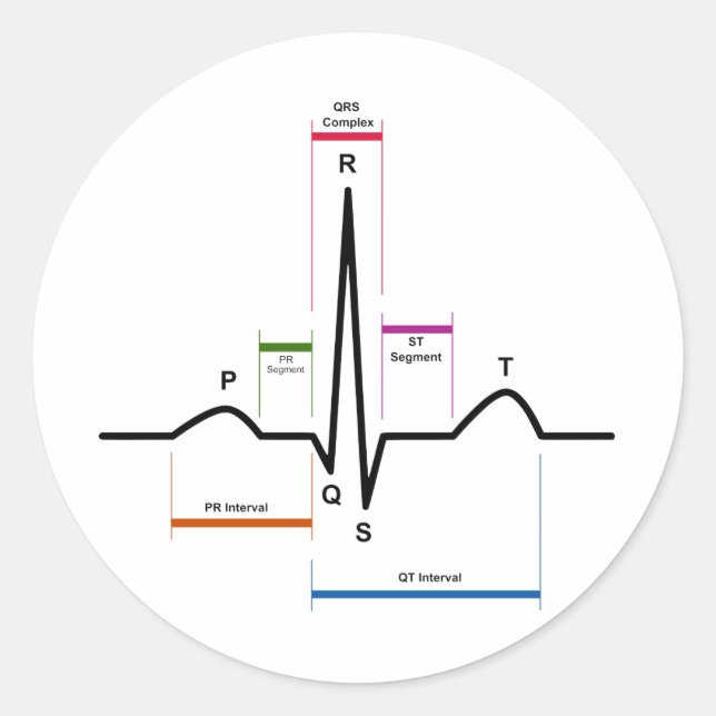 Pegatina Redonda Ritmo sinusal en un ECG electrocardiograma (Anverso)