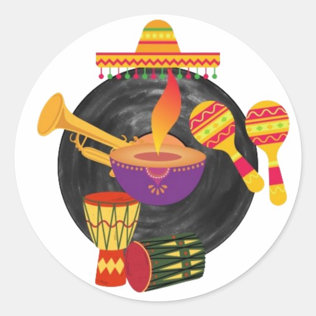 Pegatina Redonda Ritmos del mundo (Anverso)