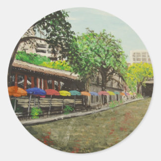 Pegatina Redonda River Walk San Antonio, pintura TX