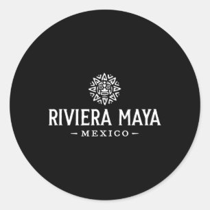 Pegatina Redonda Riviera Maya México Retro Sun Vacation Sou Recuerd