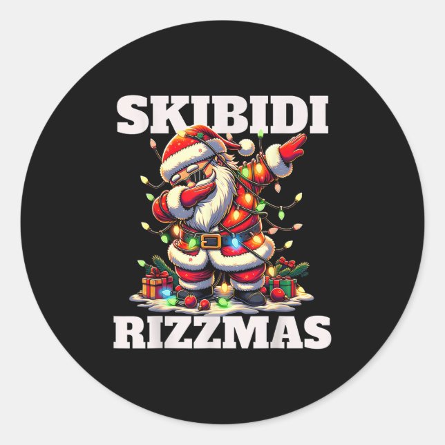Pegatina Redonda Rizz Christmas Santa Funny Xmas Gen Alpha Skibidi  (Anverso)