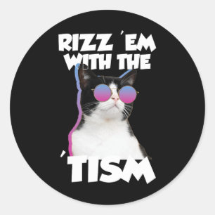 Pegatina Redonda Rízzalos Con El Gato Tism Meme Rizzler Divertido A