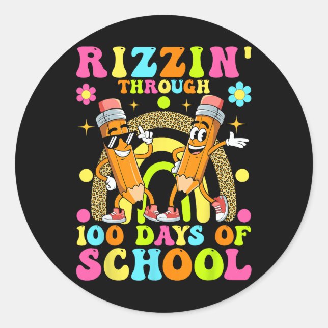 Pegatina Redonda Rizzin' por 100 días de escolares 100 días (Anverso)