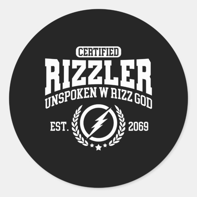 Pegatina Redonda Rizzler certificado Rizzler tácito Rizz W Rizz Dio (Anverso)
