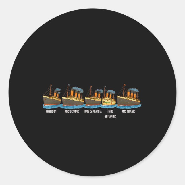 Pegatina Redonda Rms Titanic Britannic Poseidon Carpathia Famous Sh (Anverso)