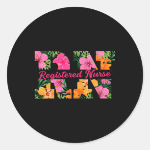 Pegatina Redonda Rn Aloha Enfermera Flores Tropicales Summer Hawaii