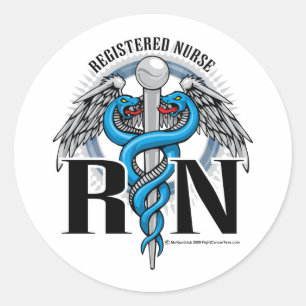Pegatina Redonda RN Caduceus Blue