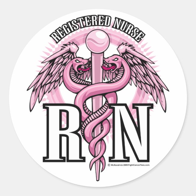 Pegatina Redonda RN Pink Caduceus (Anverso)