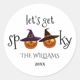 Pegatina Redonda Ro clásico de Halloween con calabazas fantasmales 