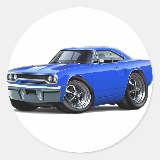 Pegatina Redonda Roadrunner Blue Car 1970 (Anverso)