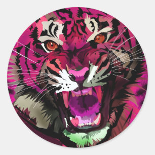 Pegatina Redonda Roar de tigres - Rosa