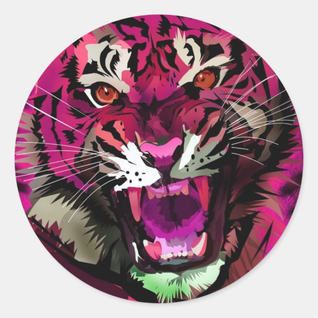 Pegatina Redonda Roar de tigres - Rosa (Anverso)
