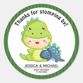 Pegatina Redonda Roar es un Baby Shower de dinosaurios