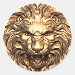Pegatina Redonda Roaring Gold Lion Head
