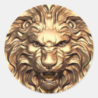 Pegatina Redonda Roaring Gold Lion Head