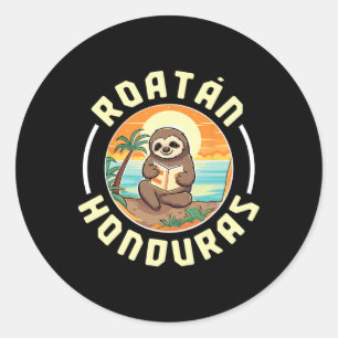 Pegatina Redonda Roatan Honduras Vacaciones Perezoso Playa Verano H