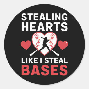 Pegatina Redonda Robando corazones como yo robando bases softball B