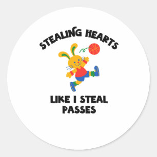 Pegatina Redonda Robando corazones como yo robando pes de baloncest