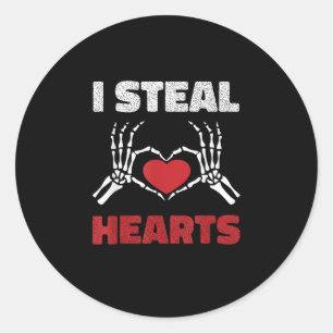 Pegatina Redonda Robar corazón Día de San Valentín Funny Mano Skele