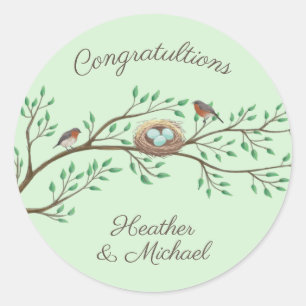 Pegatina Redonda Robin Birds Nest Eggs Spring Baby Shower