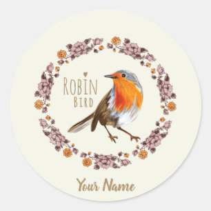 Pegatina Redonda Robin Botanical Vintage Flowers para el amante de